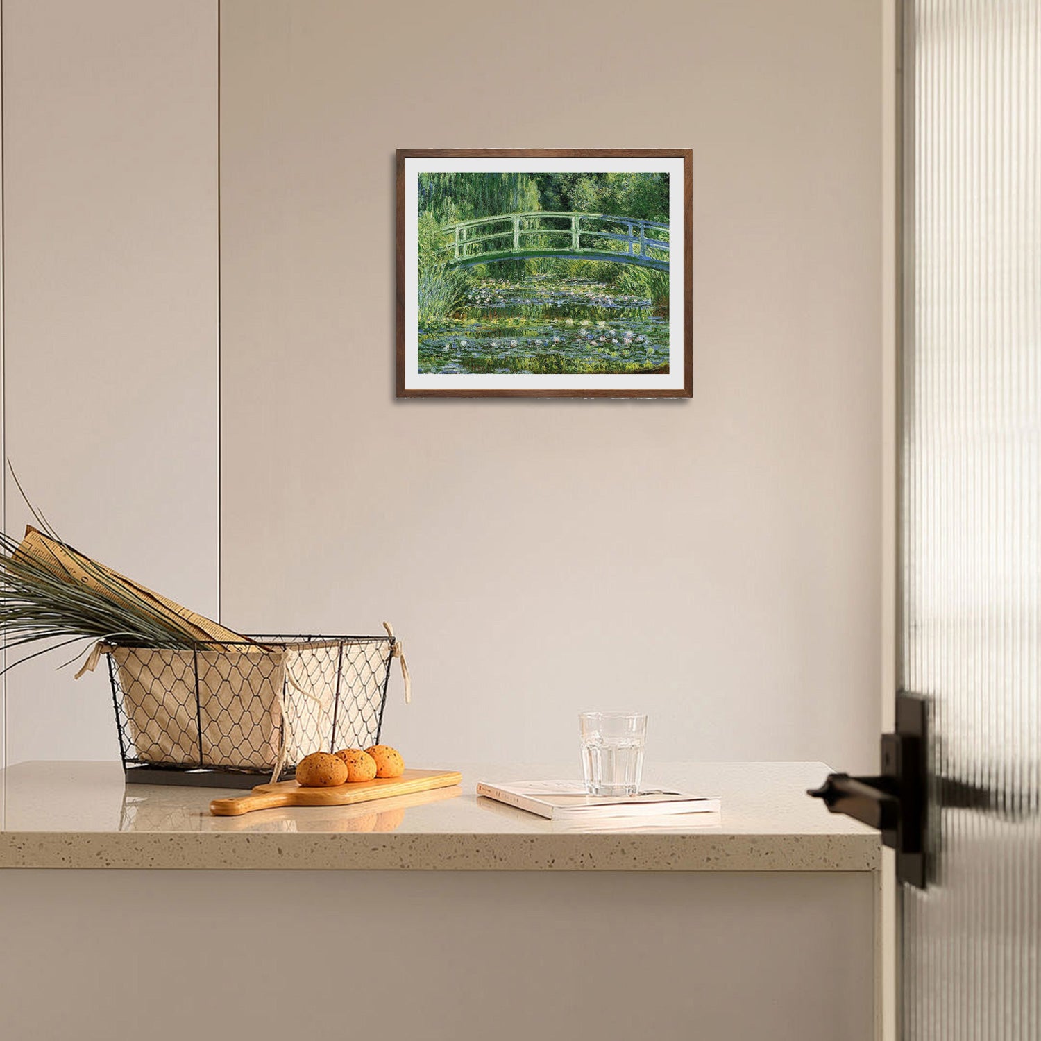 Claude Monet Wall Art Water Lilies And Japanese Bridge Black Poster Framed