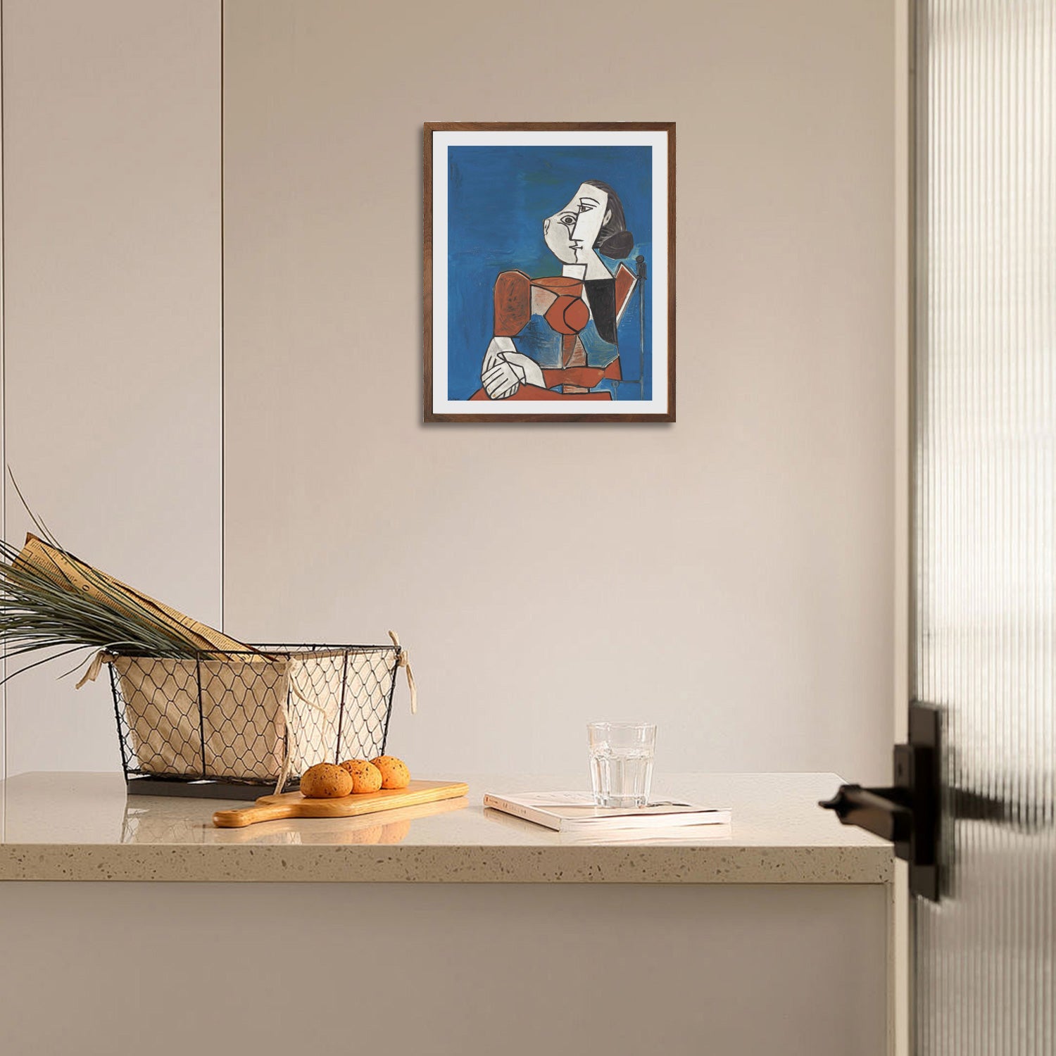 Pablo Picasso Wall Art Woman Sitting In Red Suit Poster Framed Art