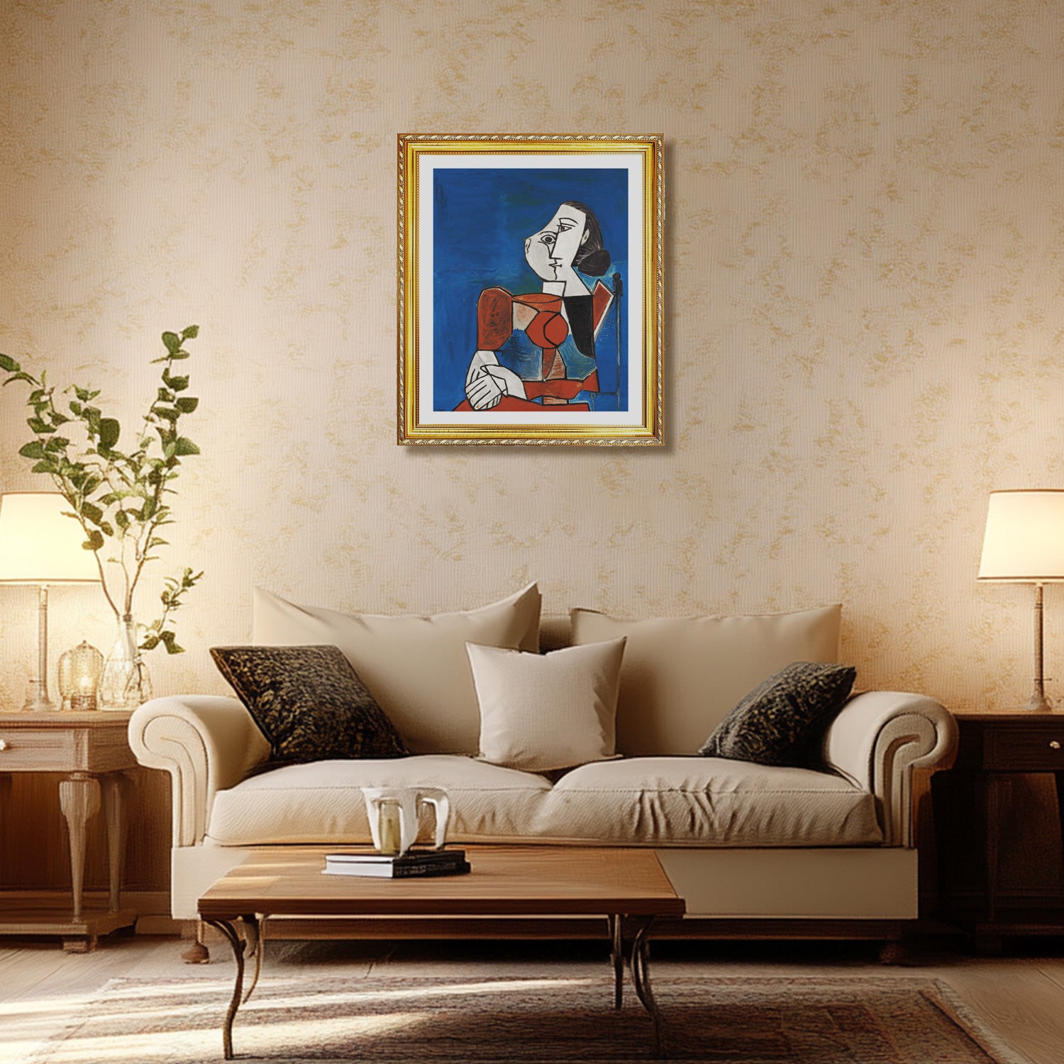 Pablo Picasso Wall Art Woman Sitting In Red Suit Poster Framed Art