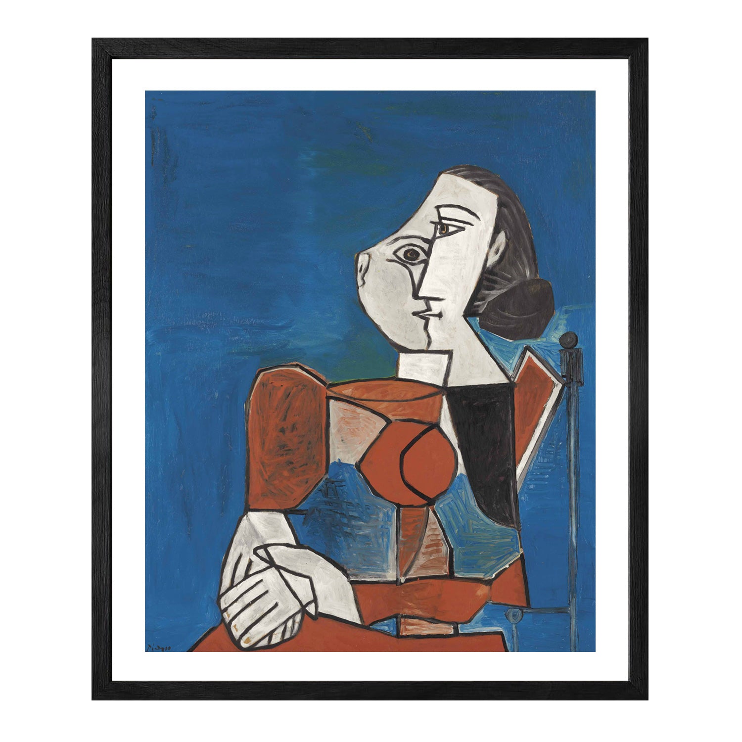 Pablo Picasso Wall Art Woman Sitting In Red Suit Poster Framed Art