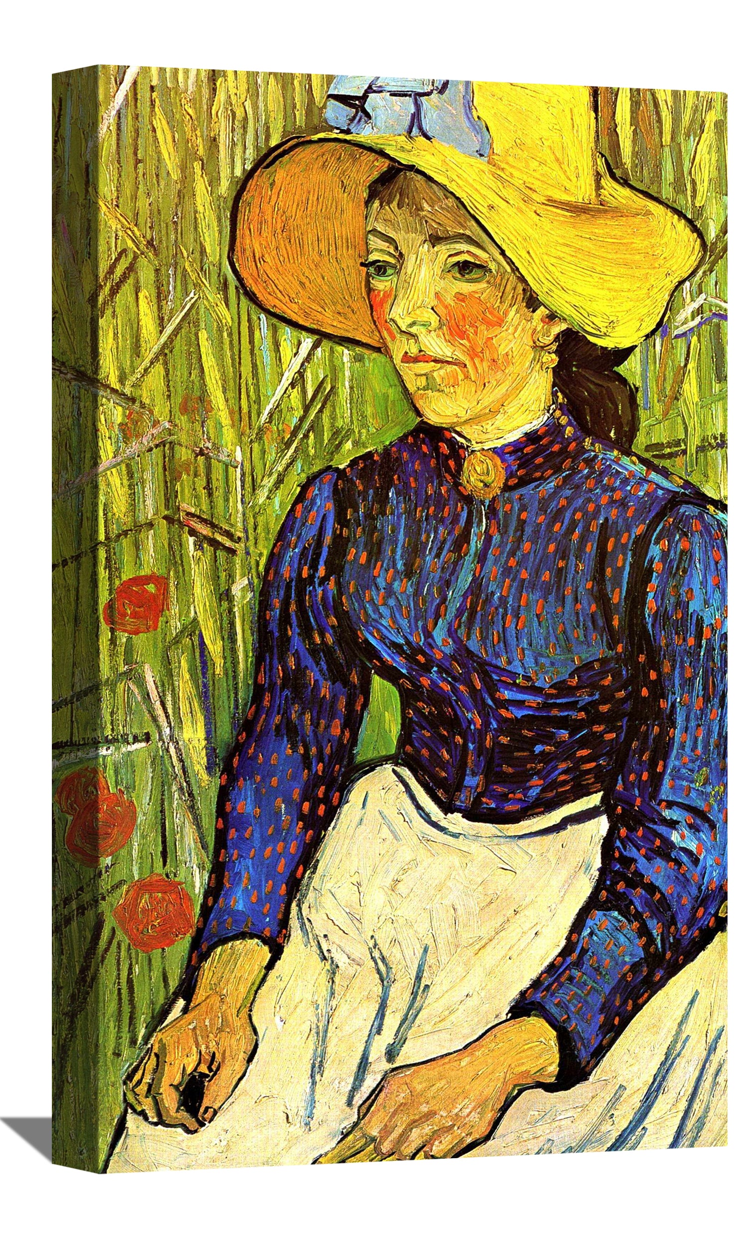Young Peasant Woman With Straw Hat Sitting In The Wheat Canvas Art