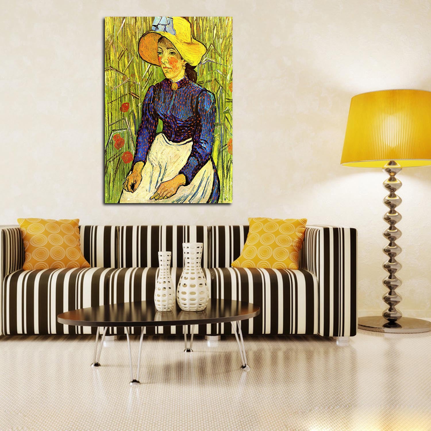 Young Peasant Woman With Straw Hat Sitting In The Wheat Canvas Art