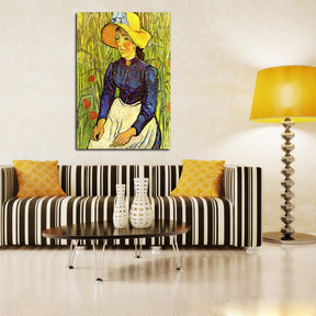 Young Peasant Woman With Straw Hat Sitting In The Wheat Canvas Art