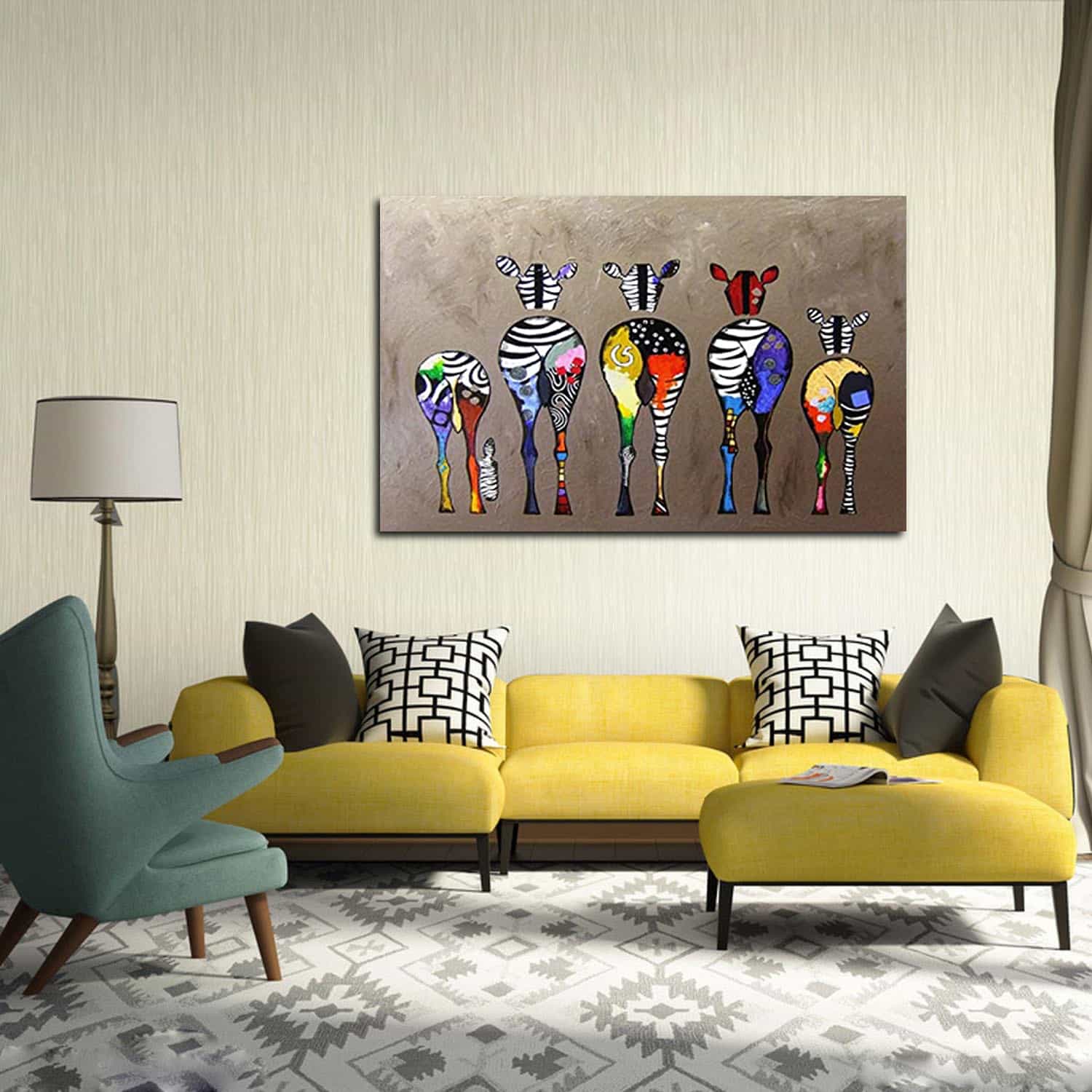 Zebra Herd Colorful Rears Canvas Art