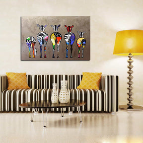 Zebra Herd Colorful Rears Canvas Art