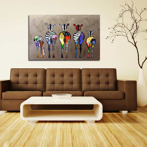Zebra Herd Colorful Rears Canvas Art