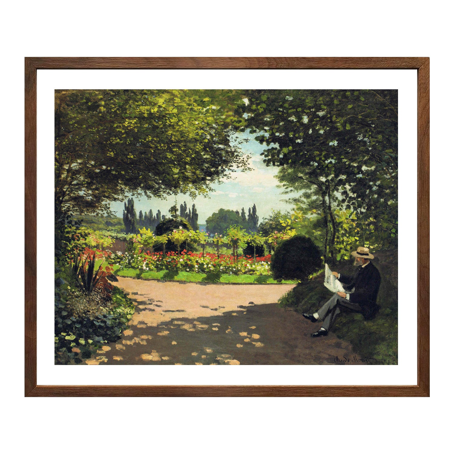 Claude Monet Wall Art Adolphe Monet Reading In The Garden Poster Framed