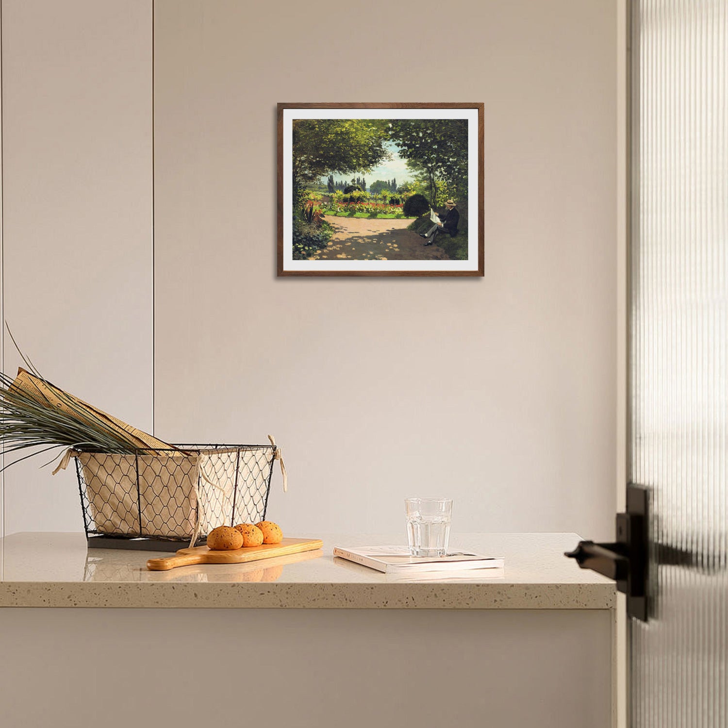 Claude Monet Wall Art Adolphe Monet Reading In The Garden Poster Framed