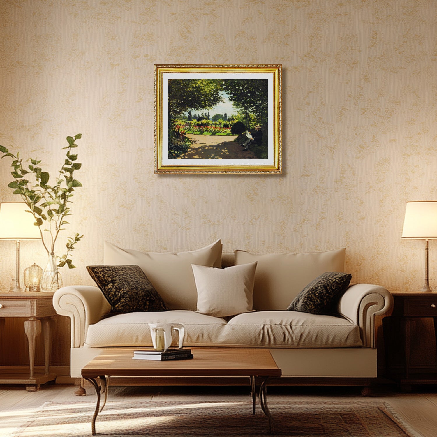 Claude Monet Wall Art Adolphe Monet Reading In The Garden Poster Framed