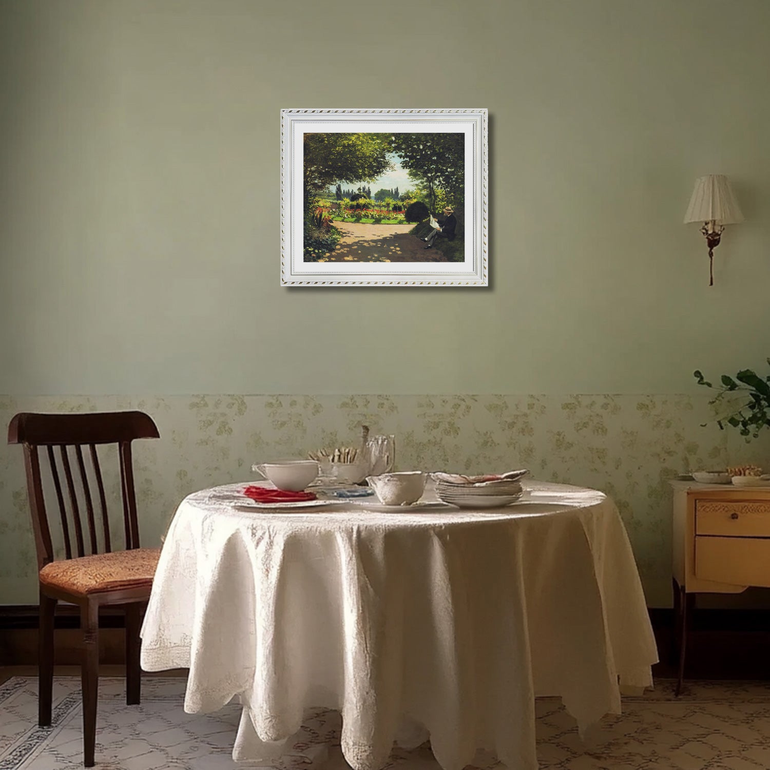 Claude Monet Wall Art Adolphe Monet Reading In The Garden Poster Framed