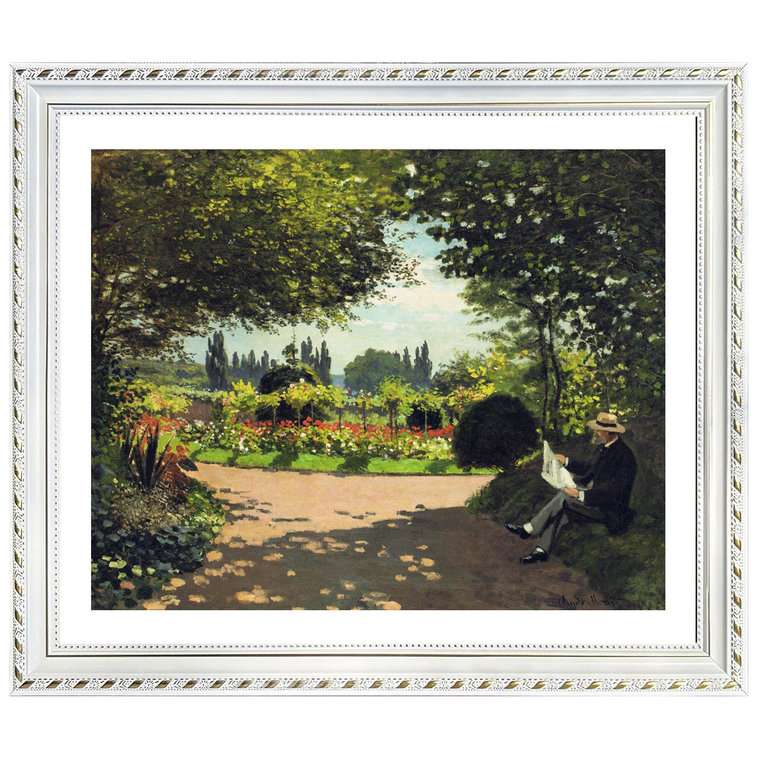 Claude Monet Wall Art Adolphe Monet Reading In The Garden Poster Framed