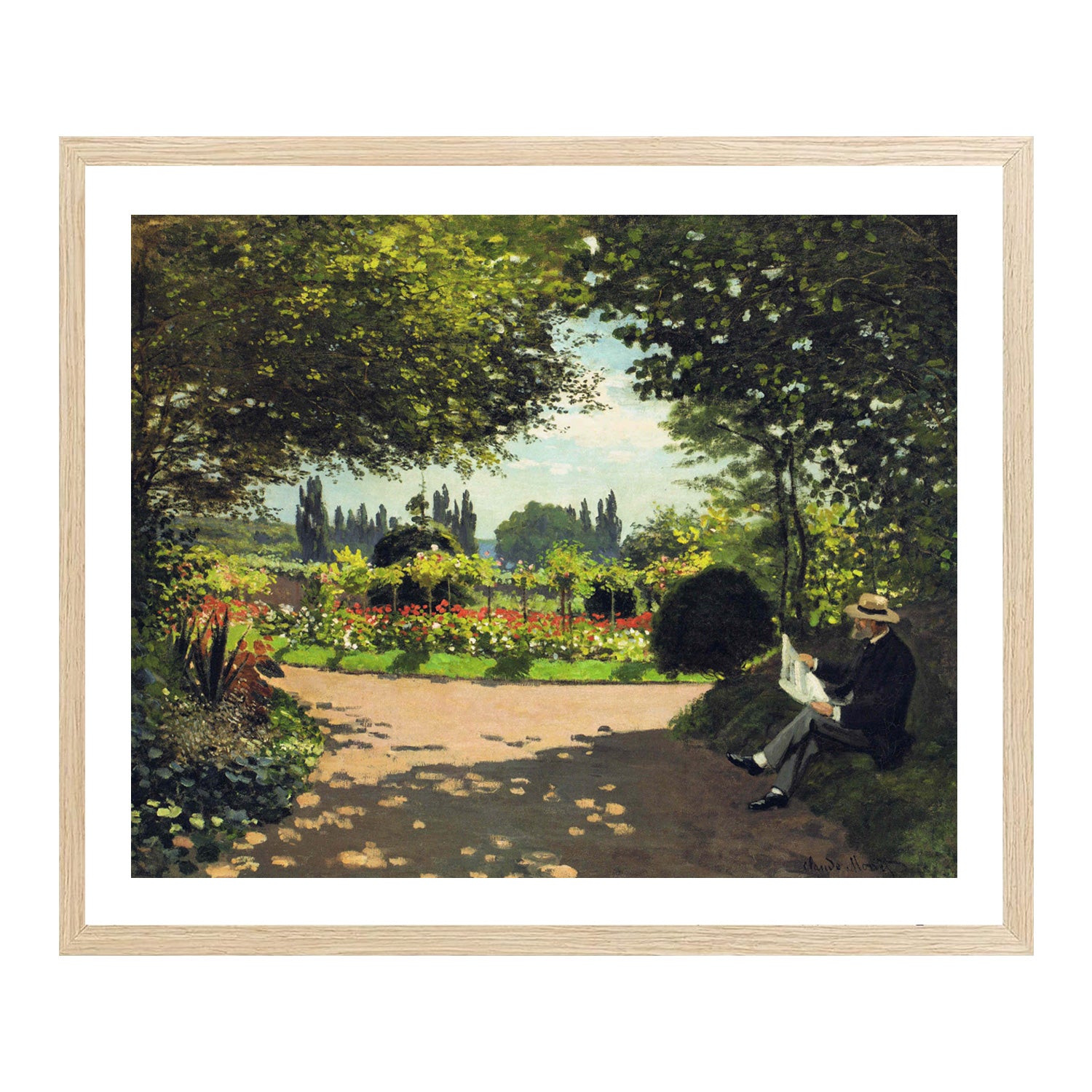 Claude Monet Wall Art Adolphe Monet Reading In The Garden Poster Framed
