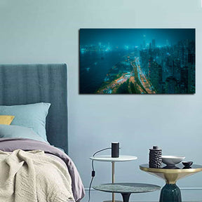 Aerial View Downtown Lights Canvas Art