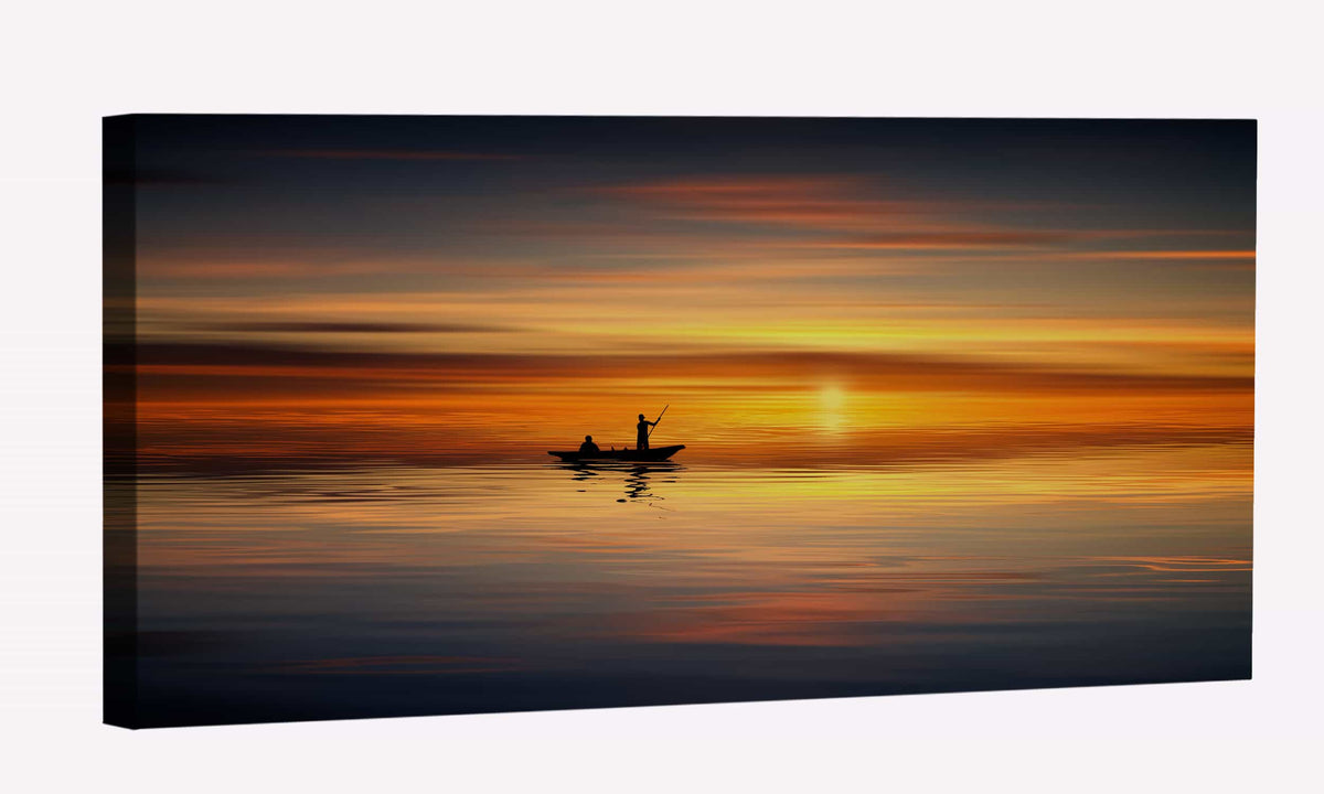 Boat Ocean Sunset Landscape Canvas Art