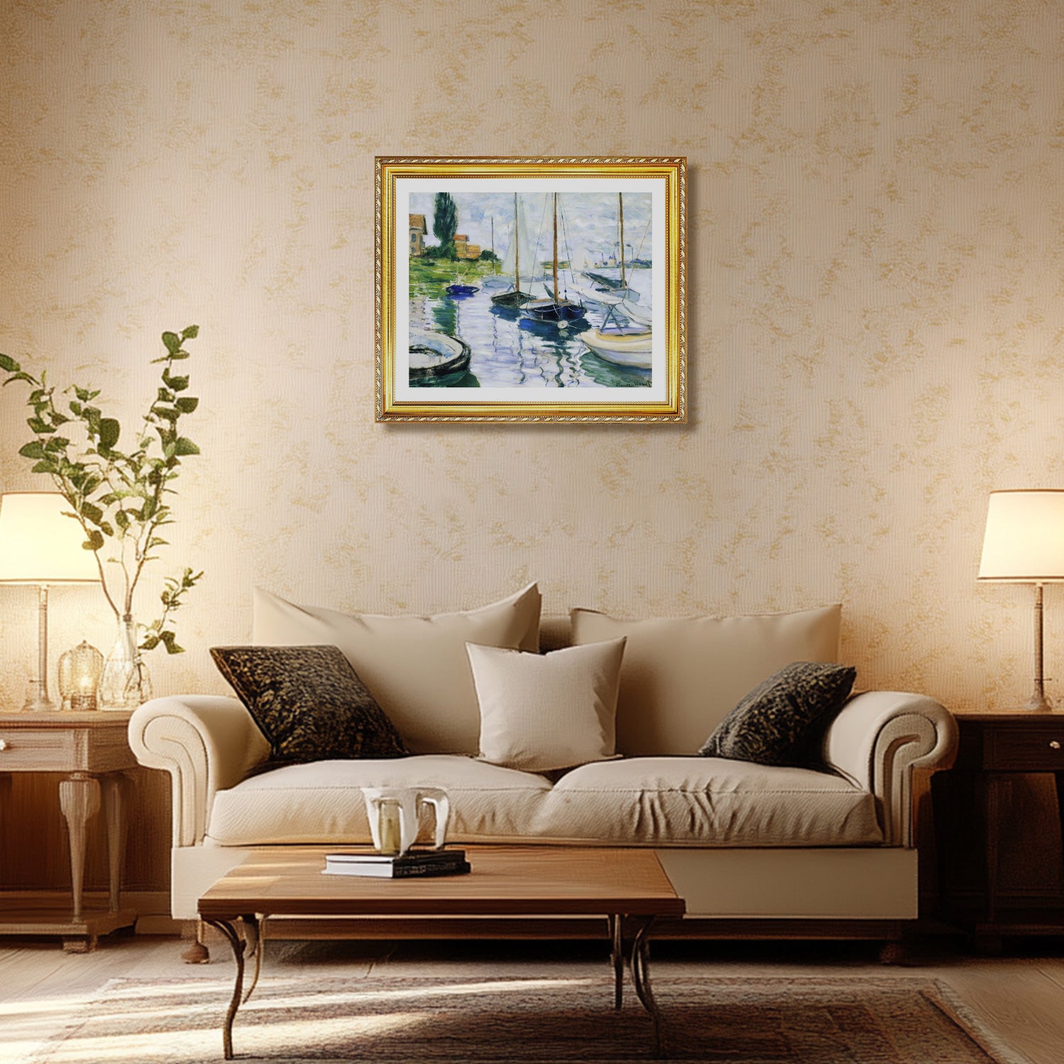 Claude Monet Wall Art Boats At Rest At Petit Gennevilliers Poster Framed