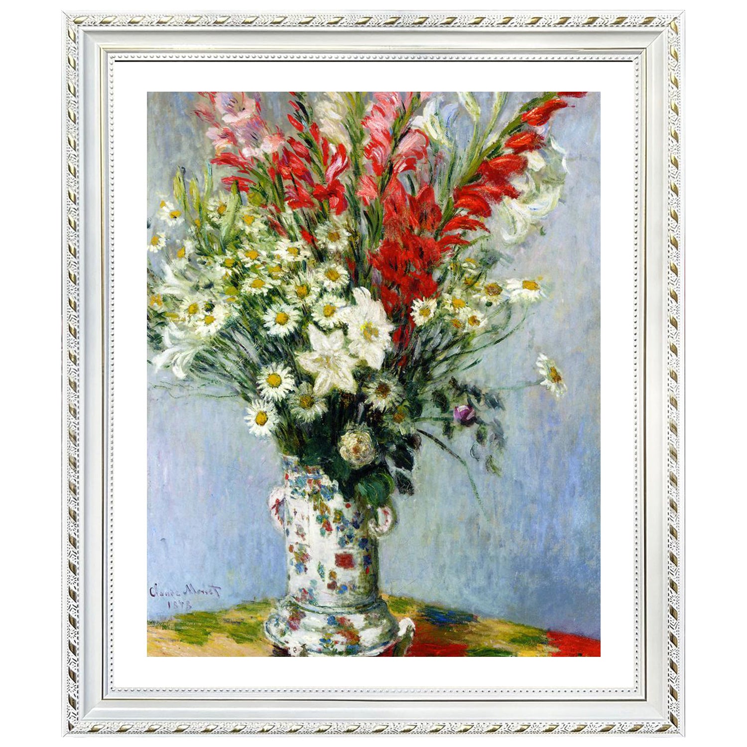 Claude Monet Wall Art Bouquet Of Gadiolas Lilies And Dasies Poster Framed