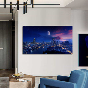 City Lights Moon Canvas Art