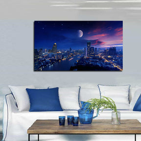 City Lights Moon Canvas Art