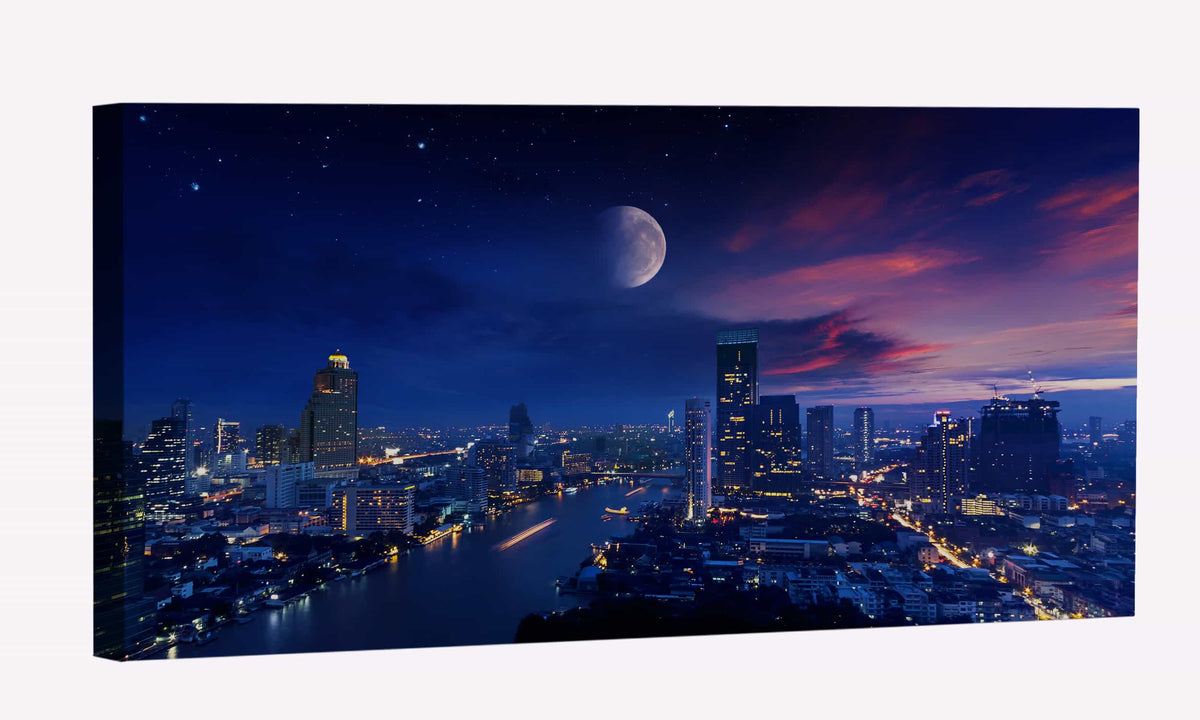 City Lights Moon Canvas Art