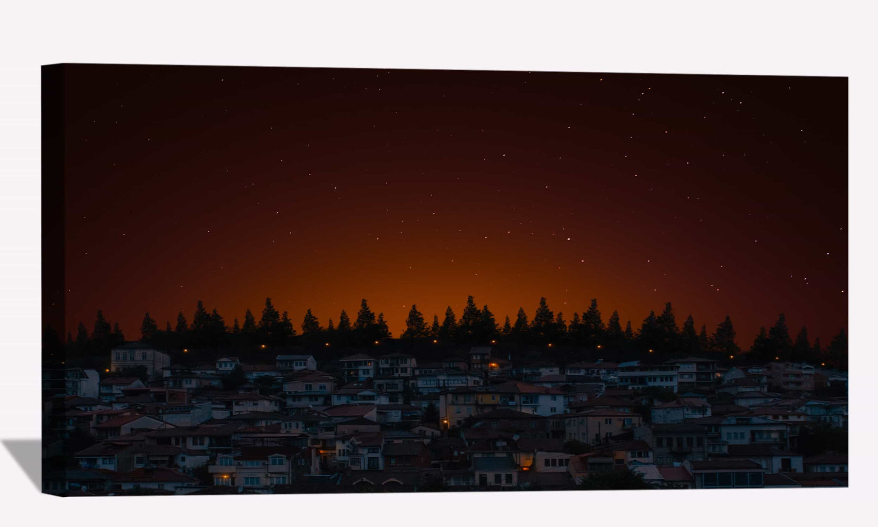 City Of Lights Houses Dark Evening Canvas Art