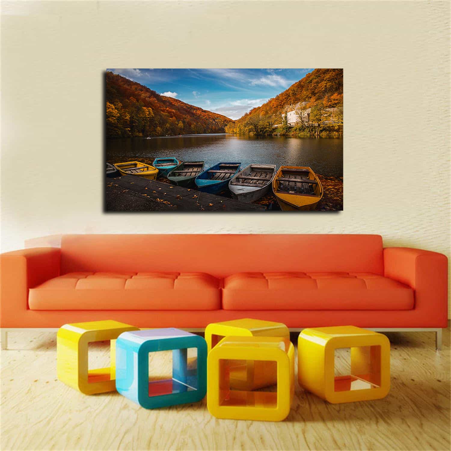 Colored Row Boats Canvas Art