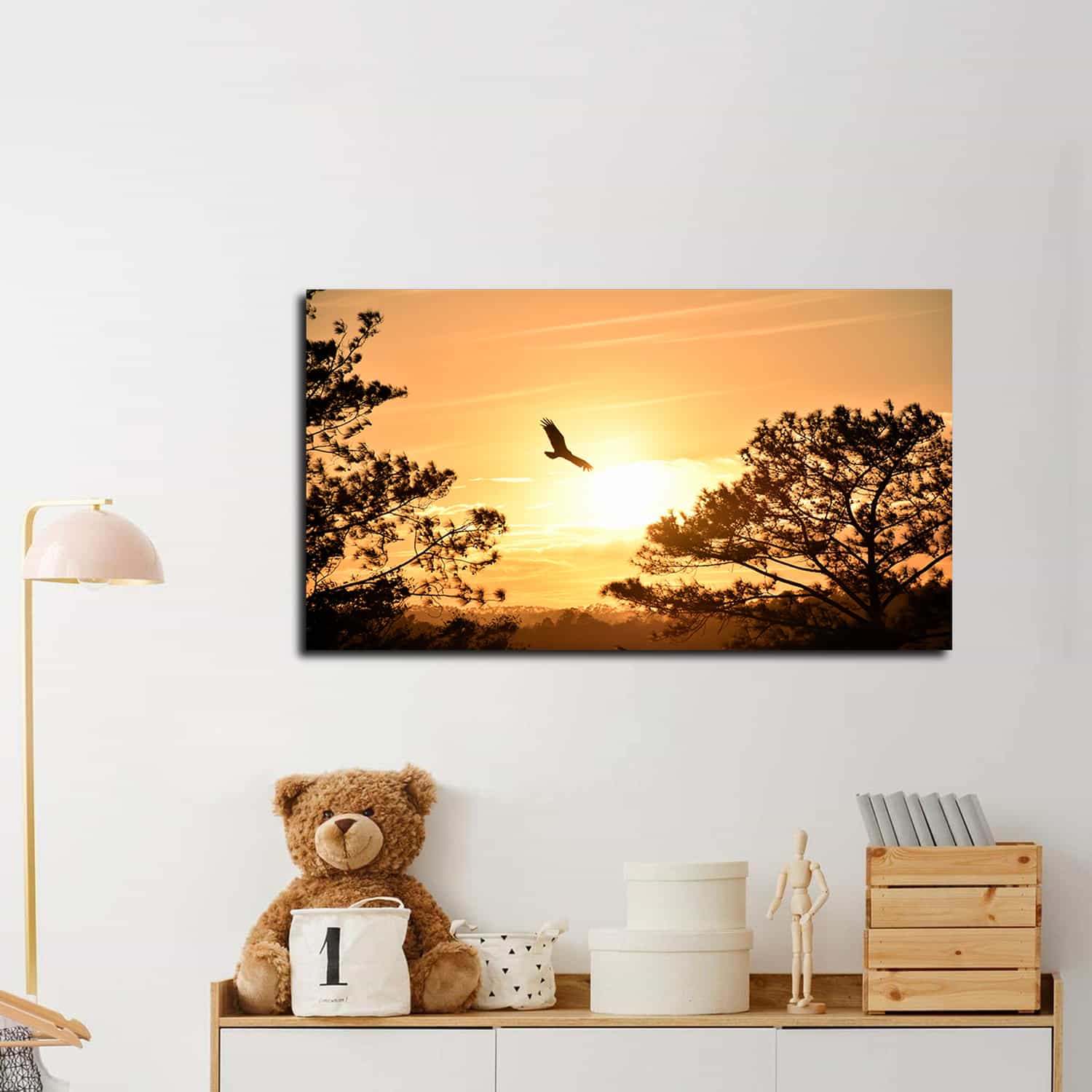 Eagle Flying Towards Sunset Canvas Art