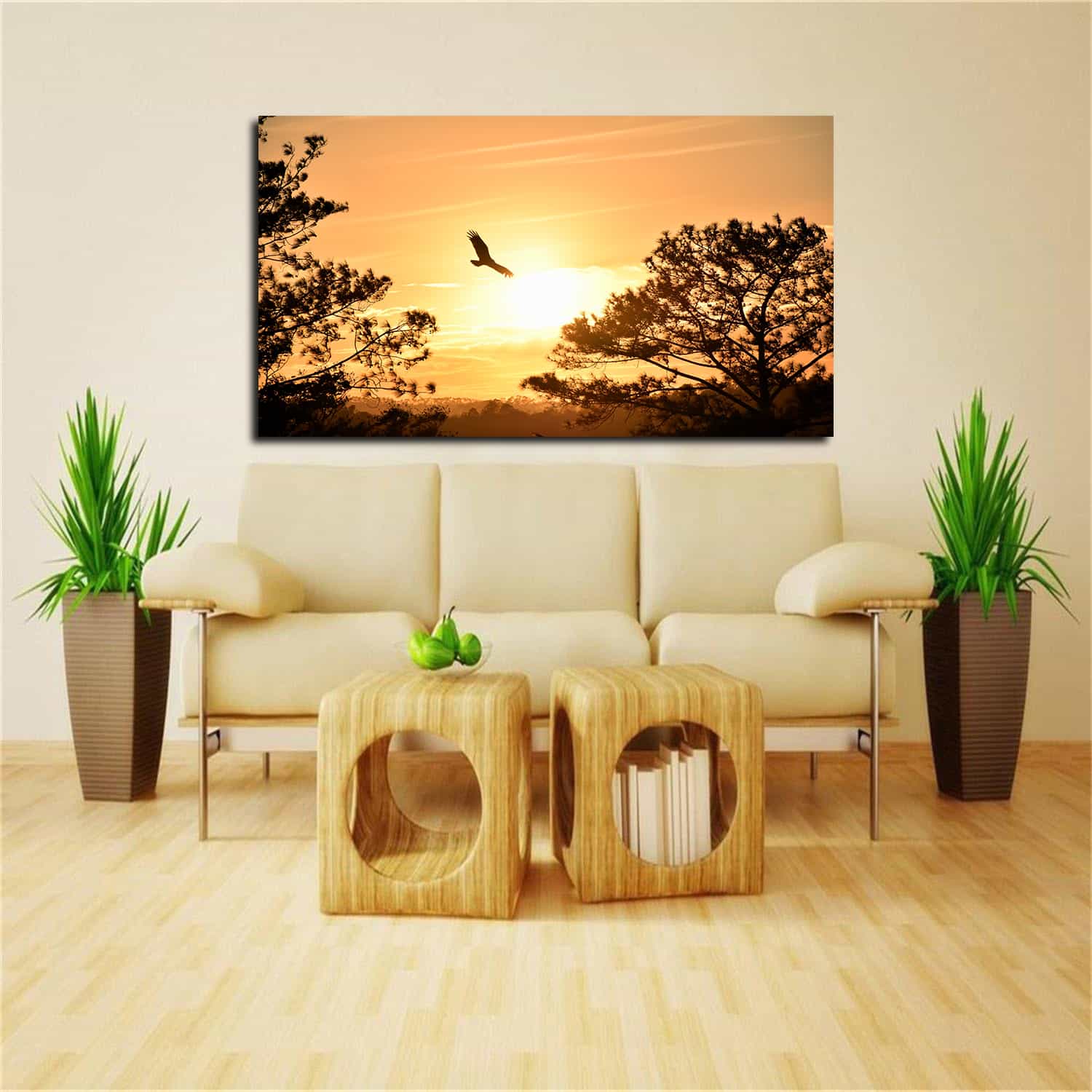 Eagle Flying Towards Sunset Canvas Art