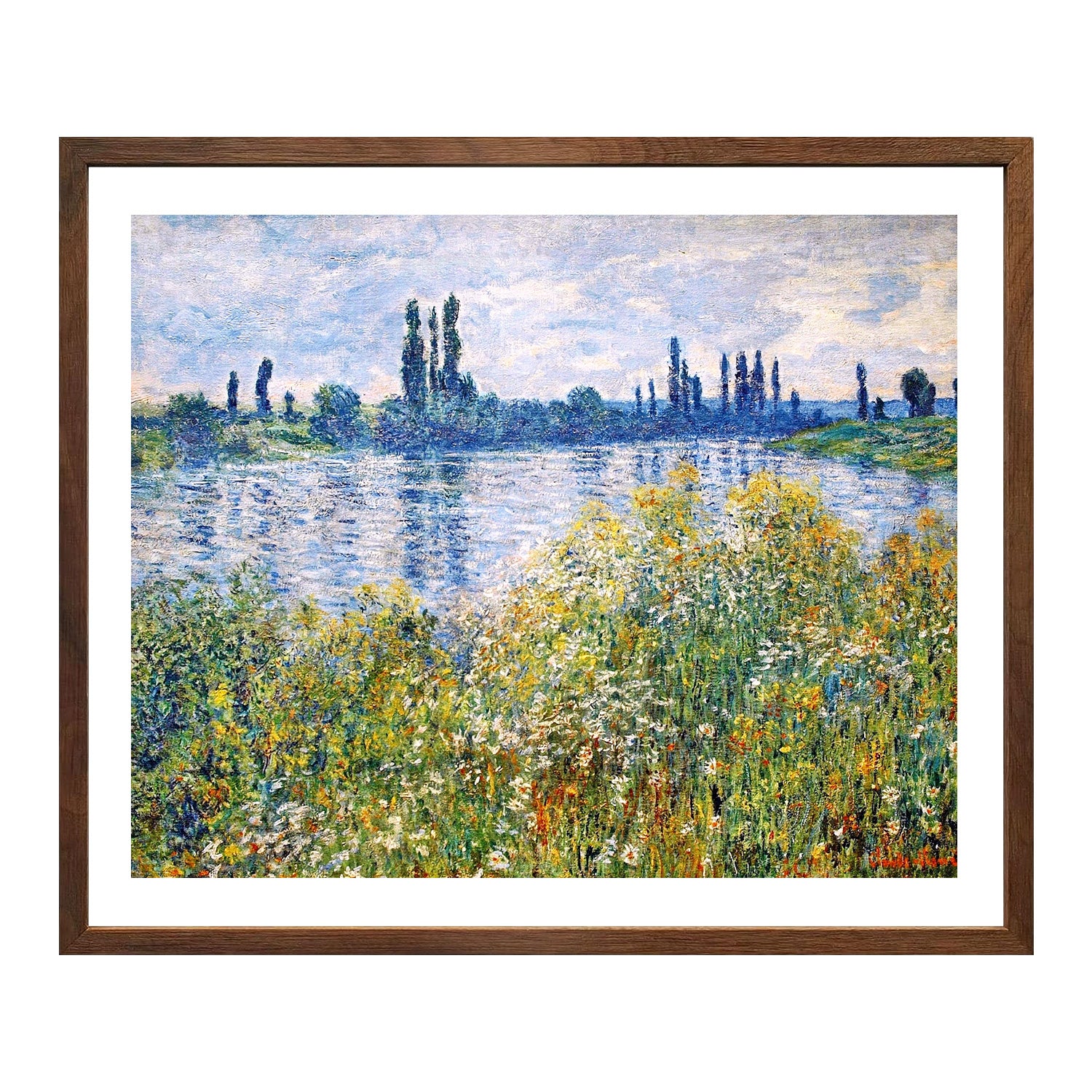 Claude Monet Wall Art Flowers On The Banks Of Seine Near Vetheuil Poster Framed