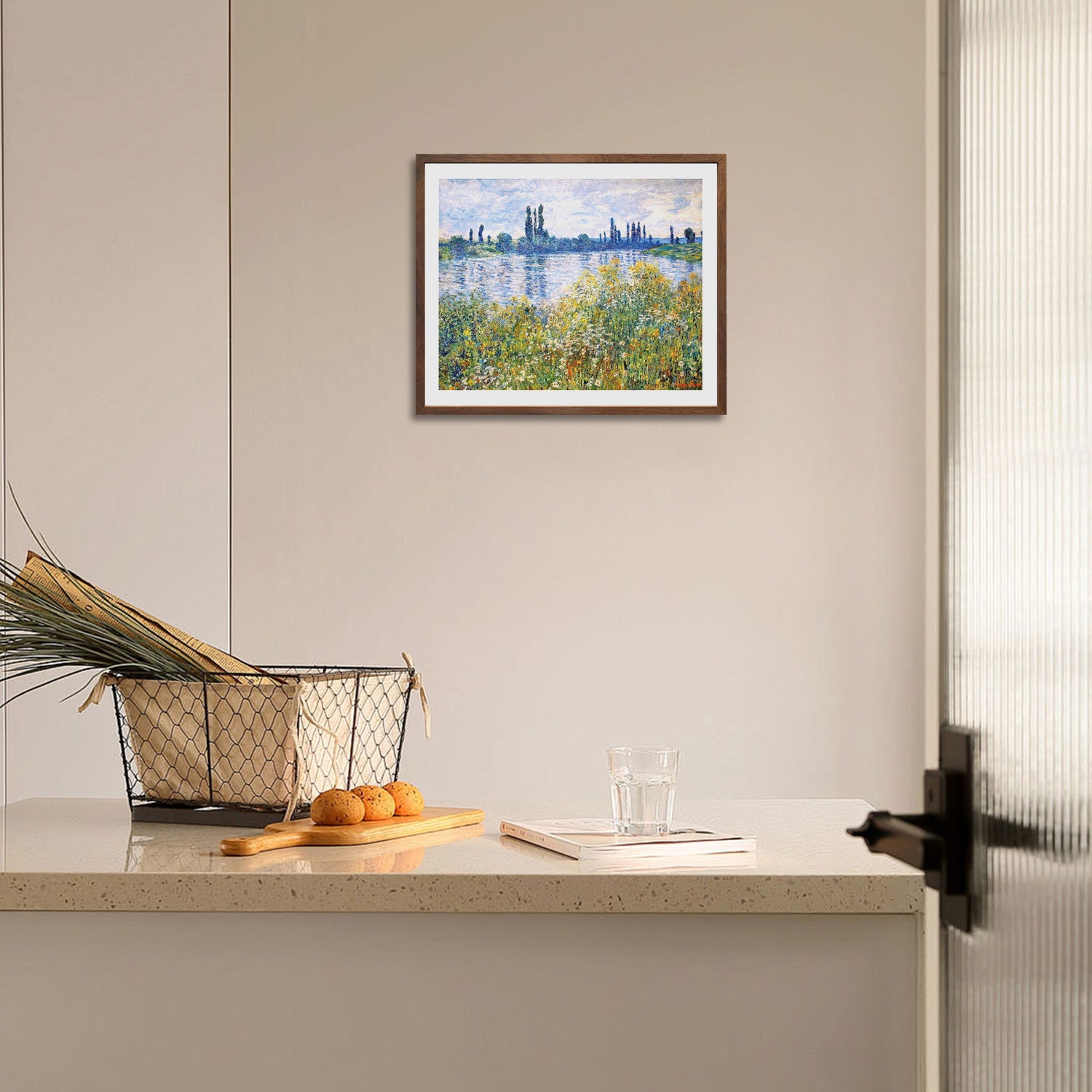 Claude Monet Wall Art Flowers On The Banks Of Seine Near Vetheuil Poster Framed