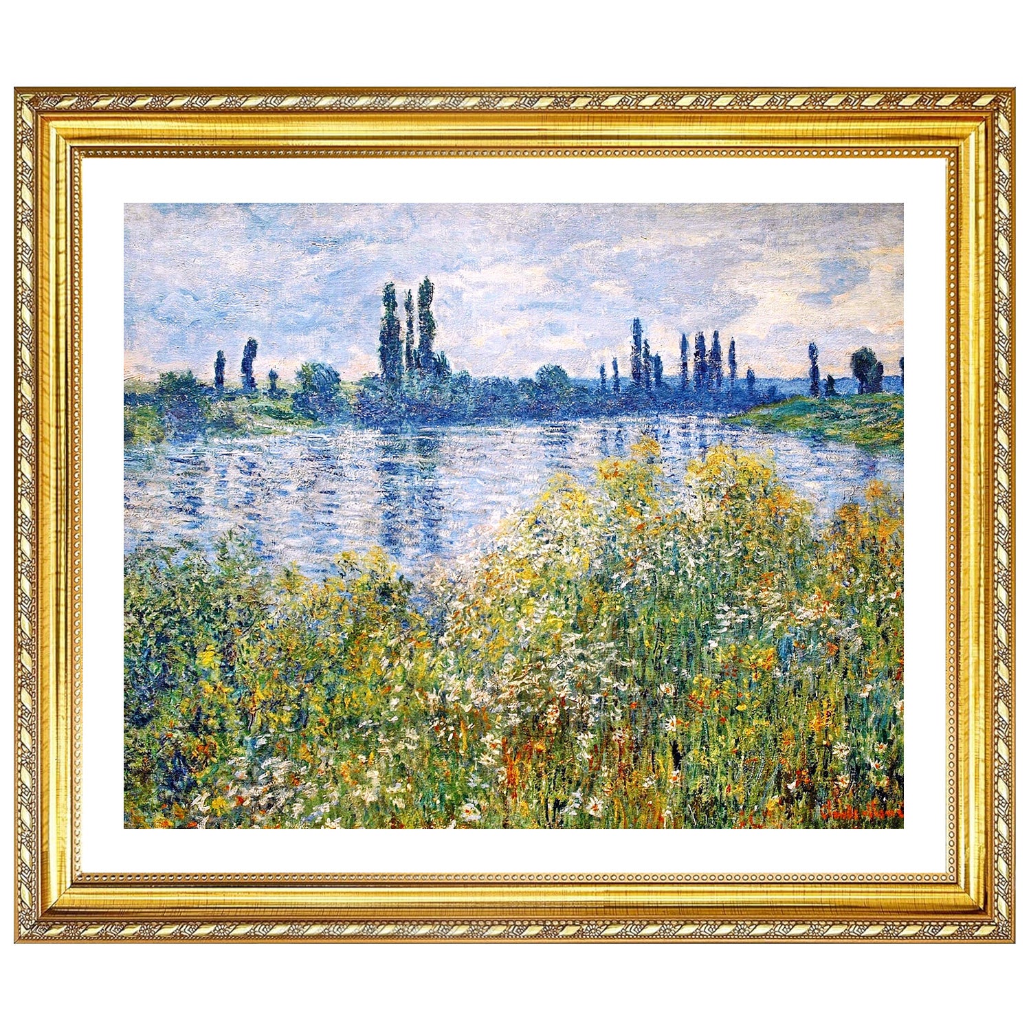 Claude Monet Wall Art Flowers On The Banks Of Seine Near Vetheuil Poster Framed
