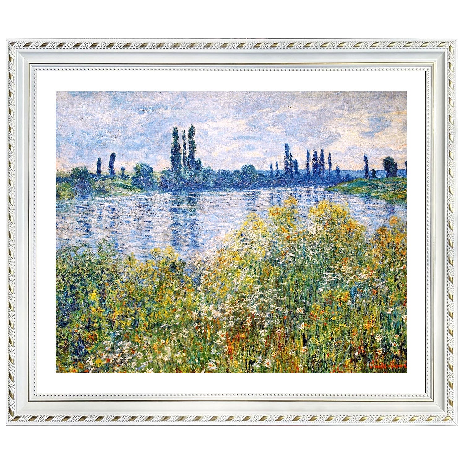 Claude Monet Wall Art Flowers On The Banks Of Seine Near Vetheuil Poster Framed