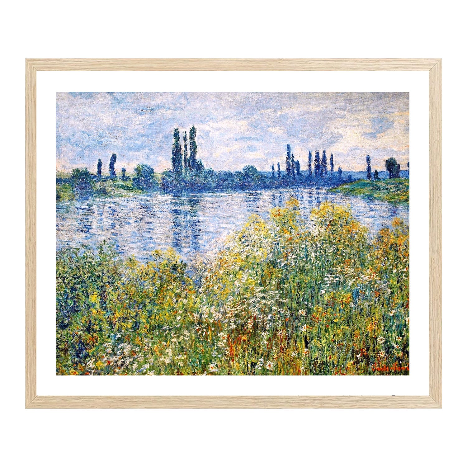 Claude Monet Wall Art Flowers On The Banks Of Seine Near Vetheuil Poster Framed