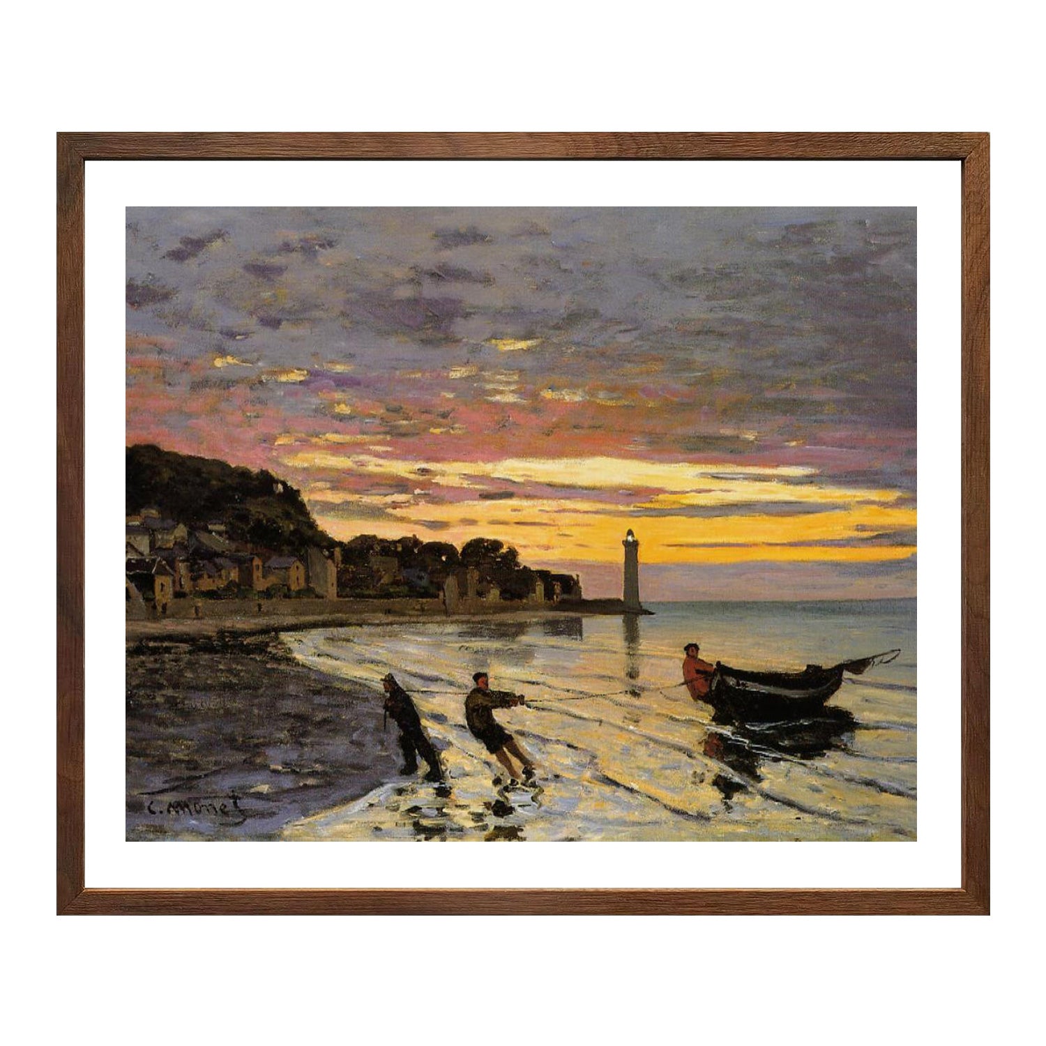 Claude Monet Wall Art Hauling A Boat Ashore Honfleur Poster Framed