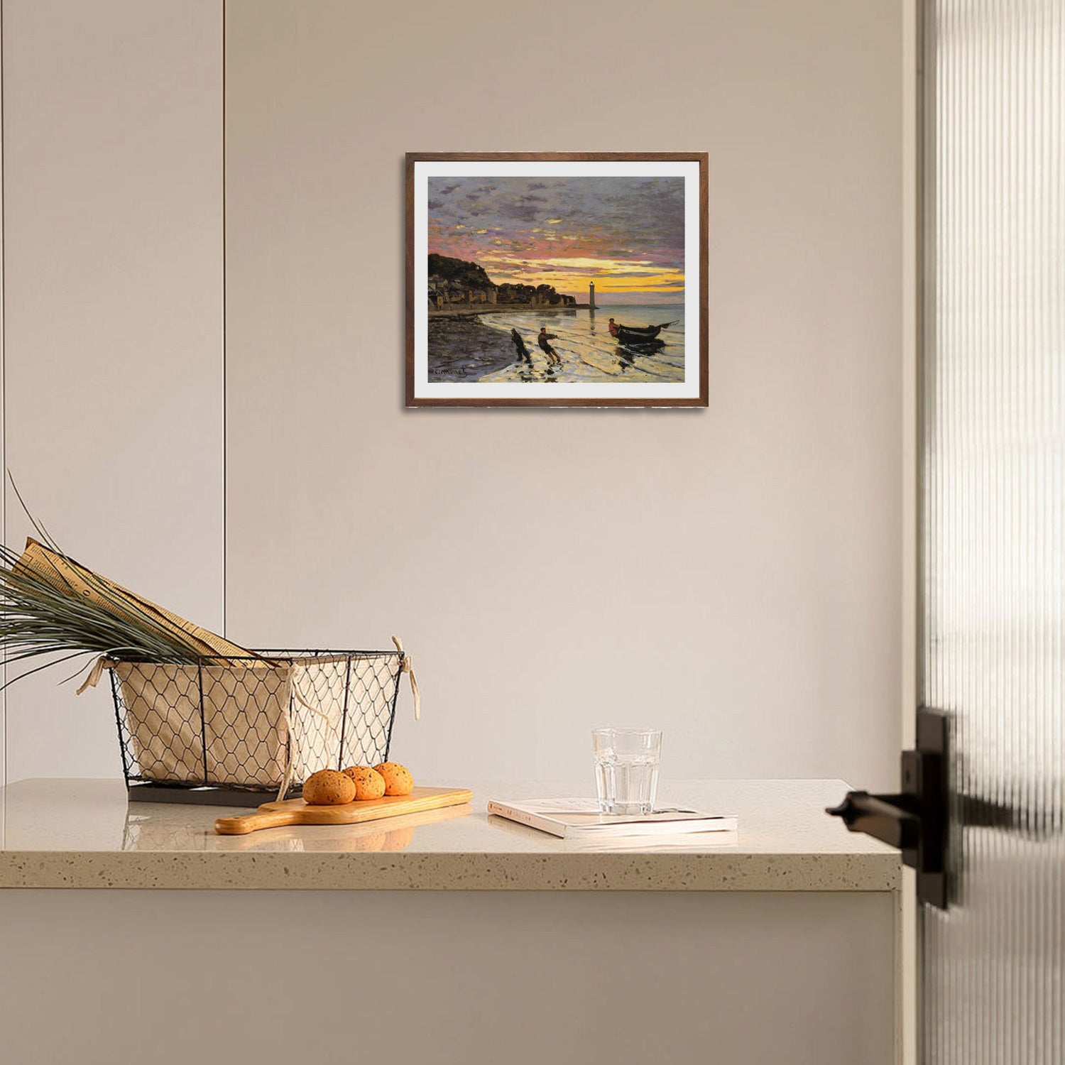 Claude Monet Wall Art Hauling A Boat Ashore Honfleur Poster Framed