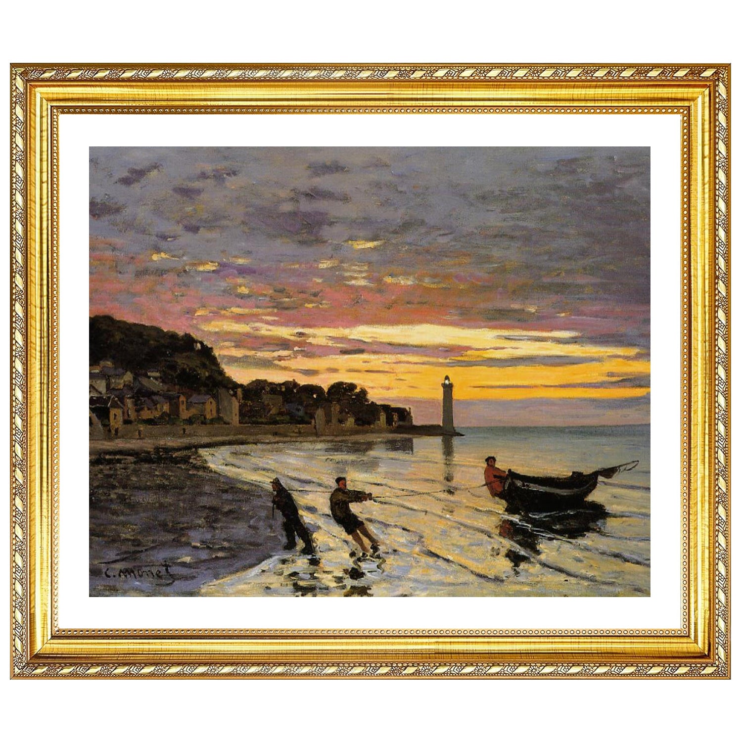 Claude Monet Wall Art Hauling A Boat Ashore Honfleur Poster Framed