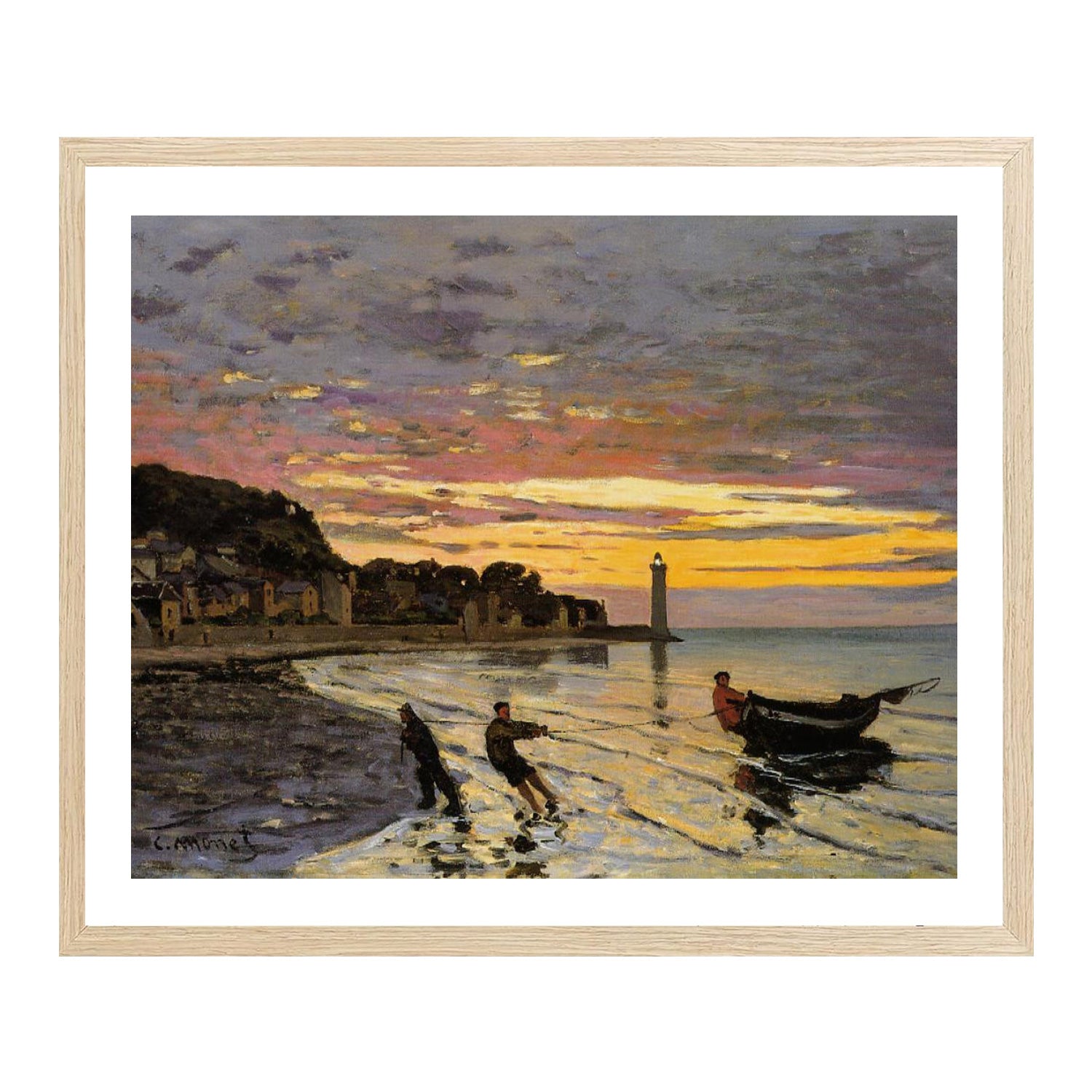 Claude Monet Wall Art Hauling A Boat Ashore Honfleur Poster Framed