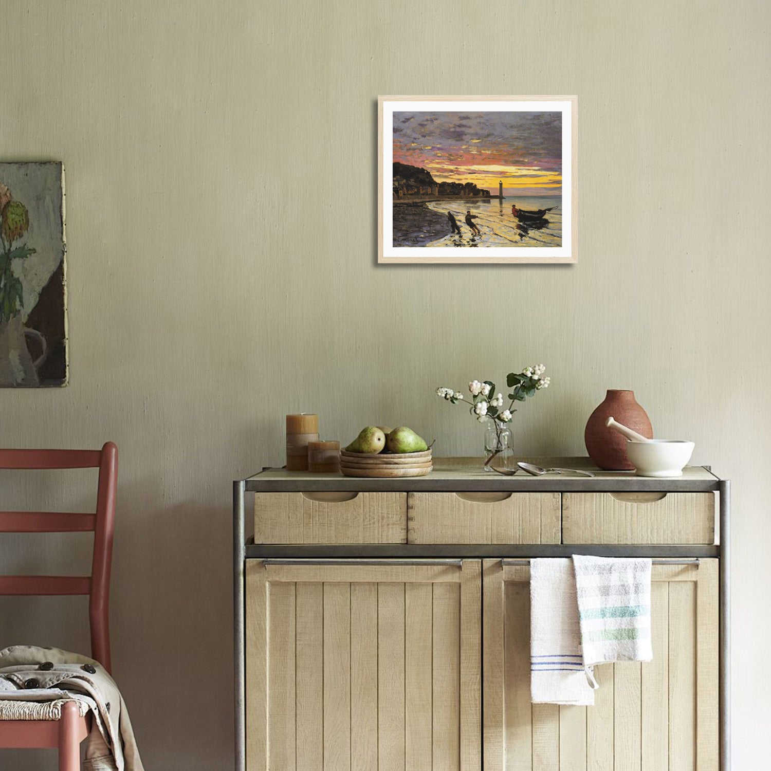 Claude Monet Wall Art Hauling A Boat Ashore Honfleur Poster Framed