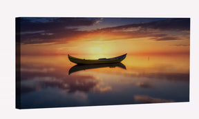 Lake Sunset Reflection Boat Canvas Art