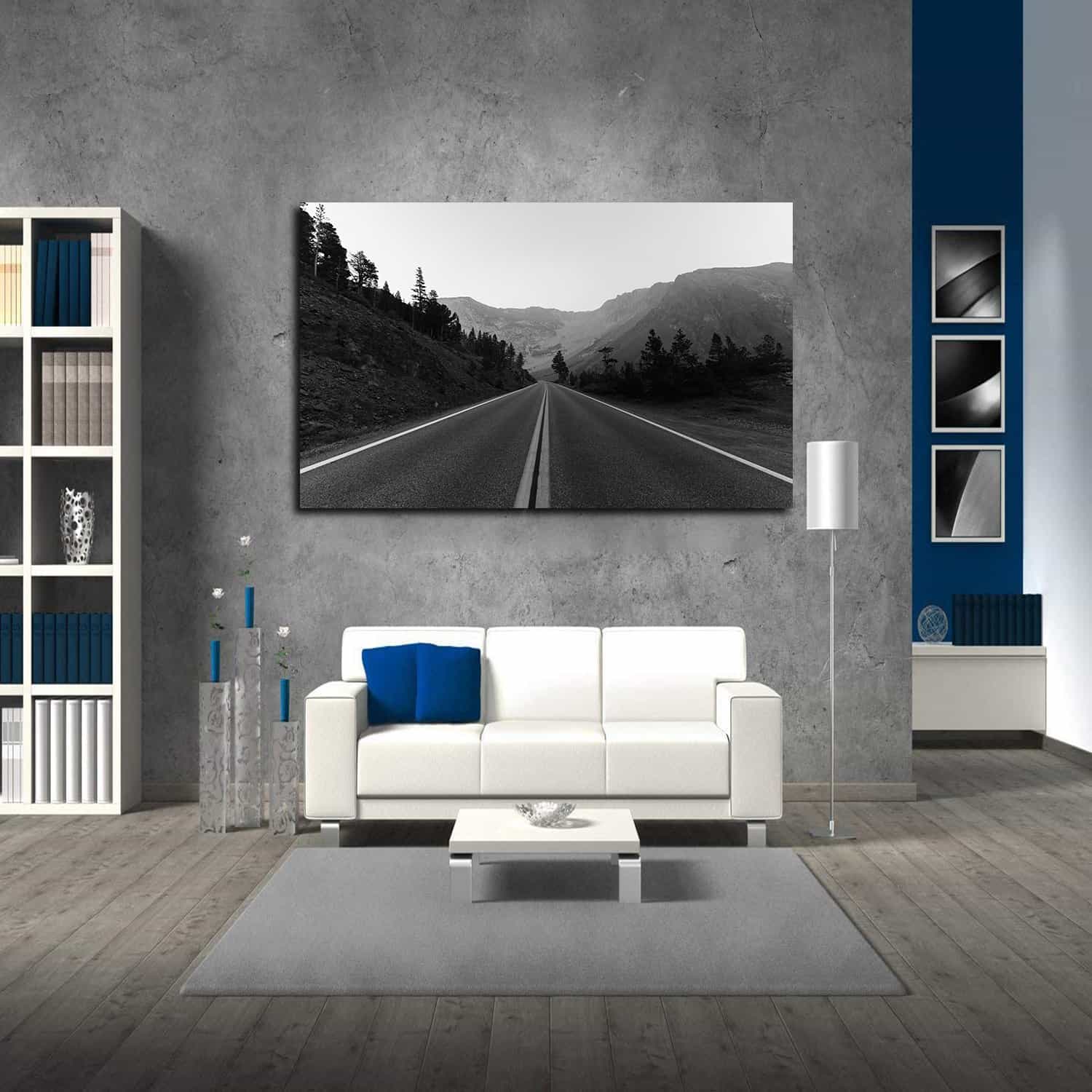 Monochrome Road Trees Canvas Art