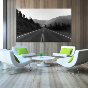 Monochrome Road Trees Canvas Art