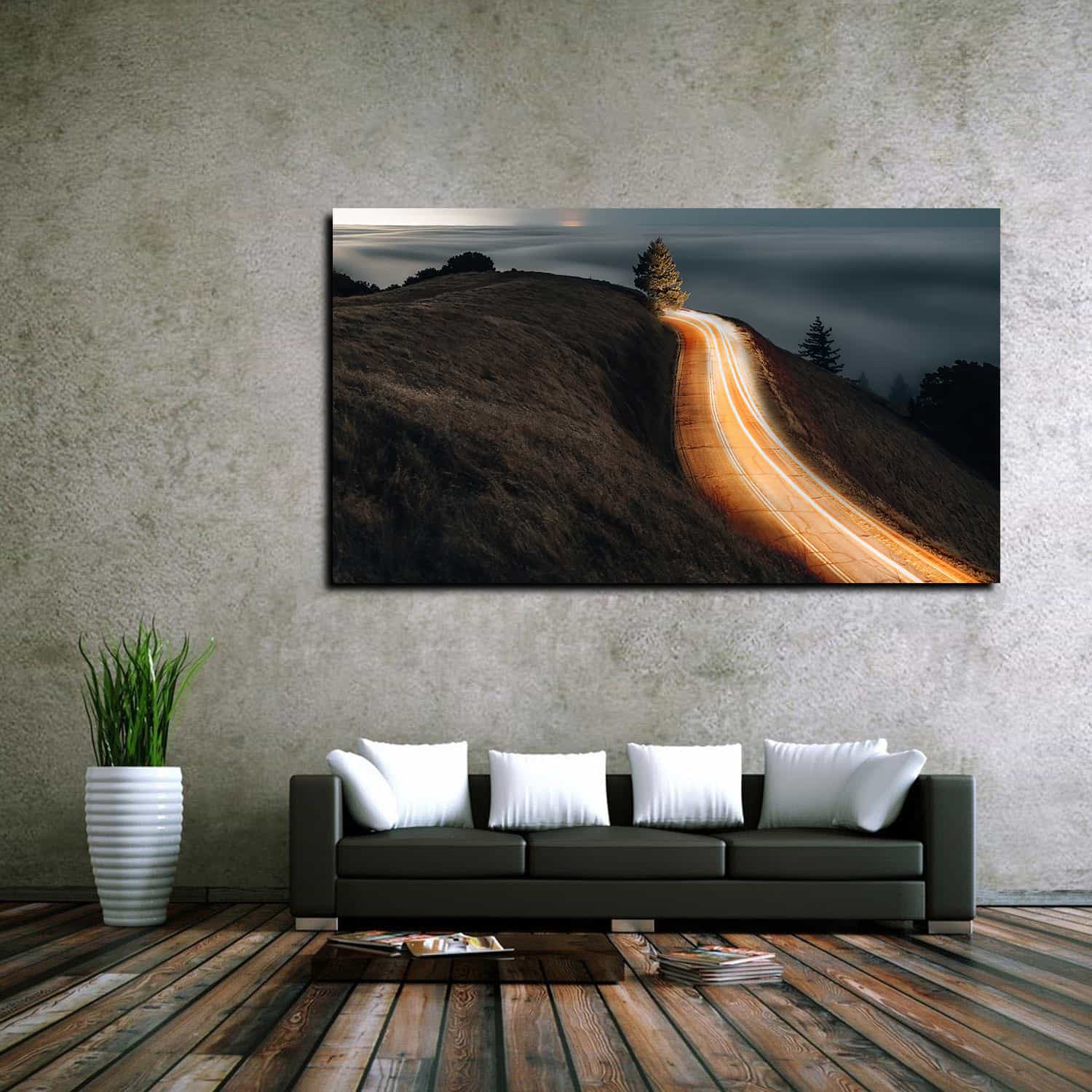 Morning Road Lights Canvas Art
