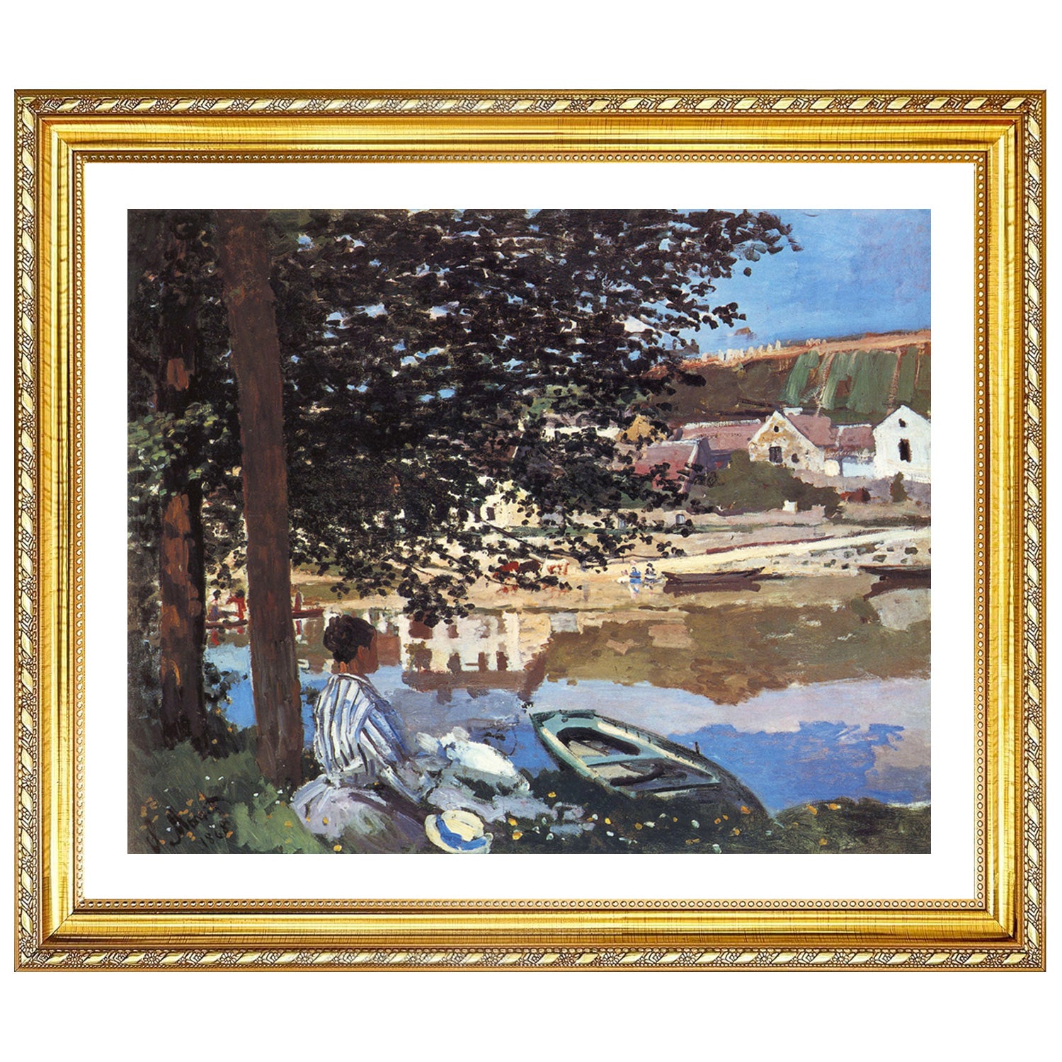 Claude Monet Wall Art River Scene At Bennecourt Poster Framed