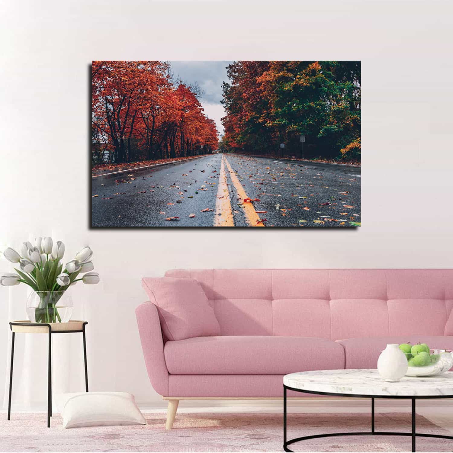 Road Between Autumn Trees Canvas Art