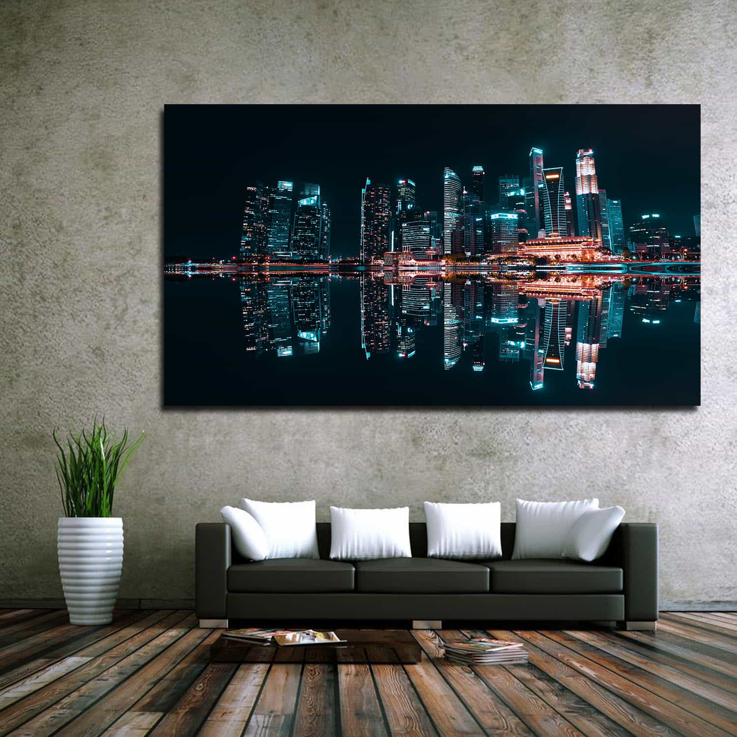 Skyscraper Reflection Buildings In Water Canvas Art