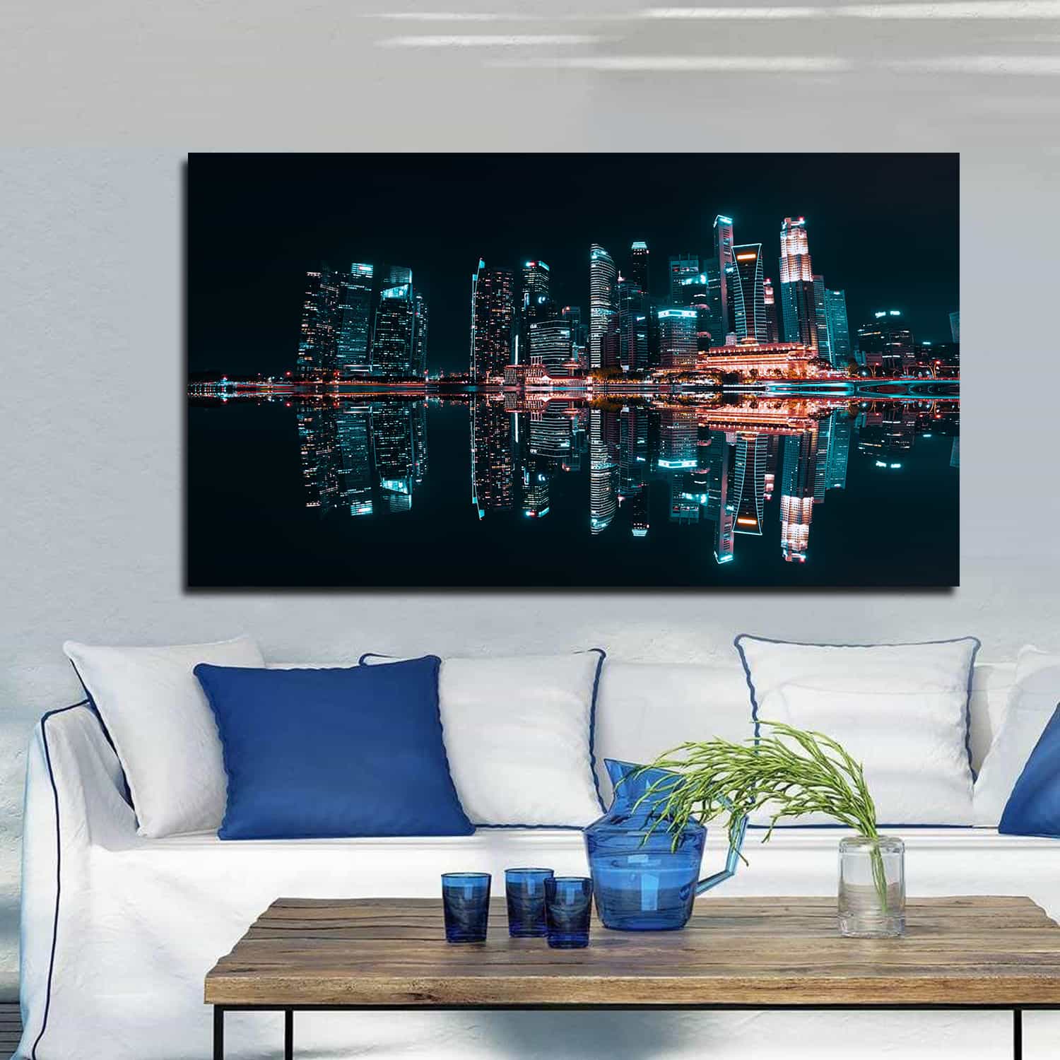 Skyscraper Reflection Buildings In Water Canvas Art