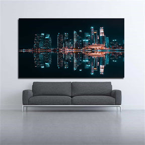 Skyscraper Reflection Buildings In Water Canvas Art