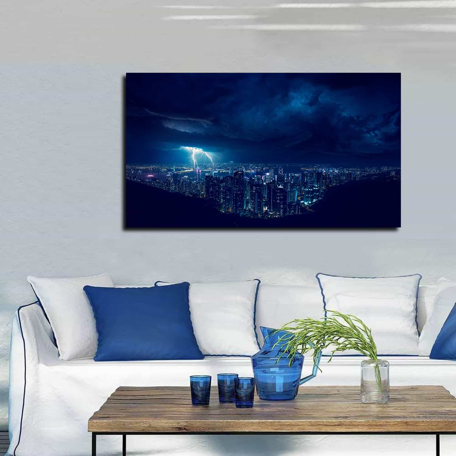 Storm Lightning In City Canvas Art