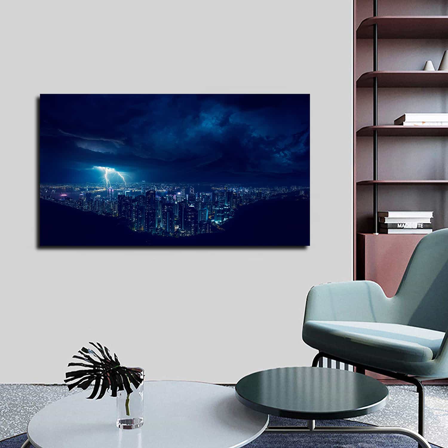Storm Lightning In City Canvas Art