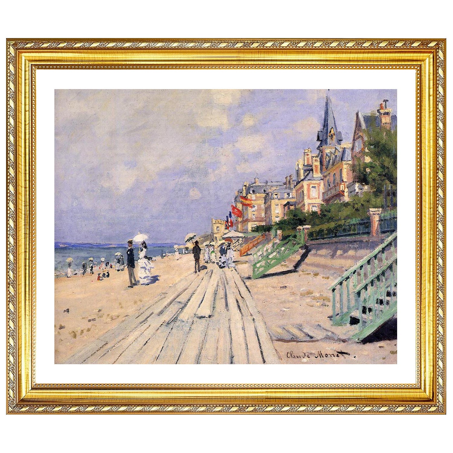 Claude Monet Wall Art The Boardwalk At Trouville Poster Framed