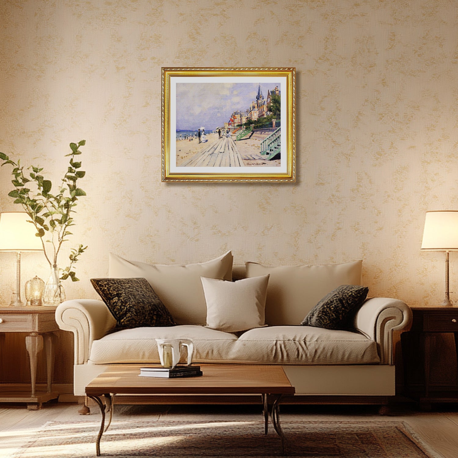 Claude Monet Wall Art The Boardwalk At Trouville Poster Framed